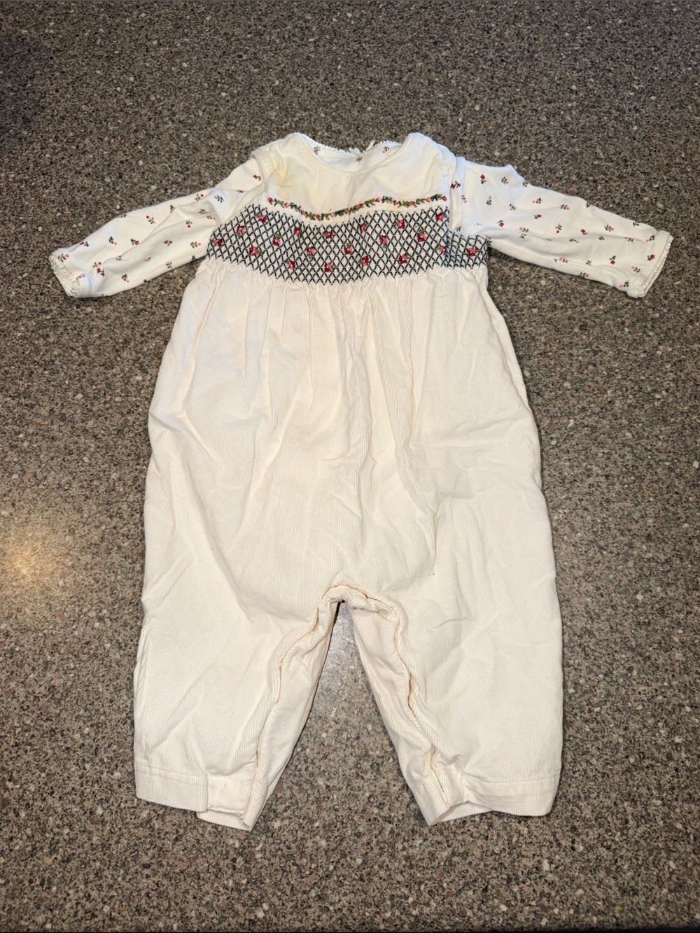Gymboree Cream Romper y2k 2000 with Pink Floral Smocking